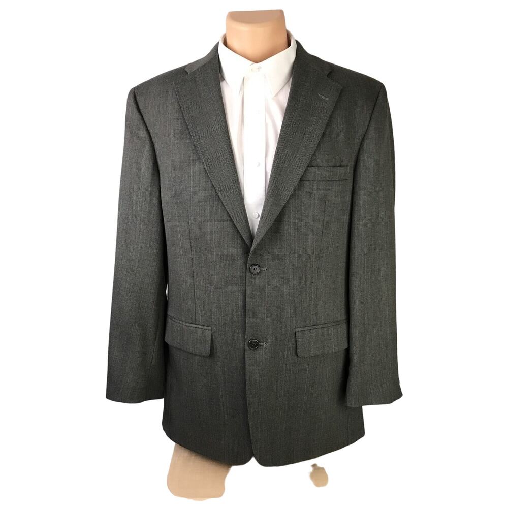 Men's Suit Jacket Two Button Size 42L Windowpane Gray Haggar Black Label